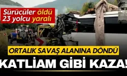 Katliam gibi kaza! Yolcu otobüsü kamyonla çarpıştı: Sürücüler öldü, 23 yolcu yaralı 