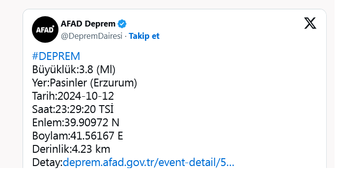 Screenshot 2024 10 12 At 23 52 17 Afad Duyurdu Erzurum'da Deprem